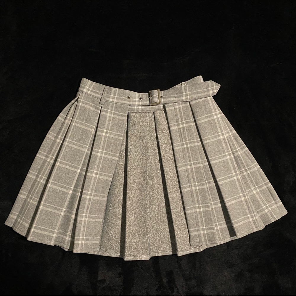 Lychee The Label Macchiato Adjustable Side Slit Plaid Skirt